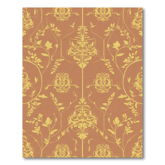 Terracotta Yellow Floral Baroque Scroll Rug