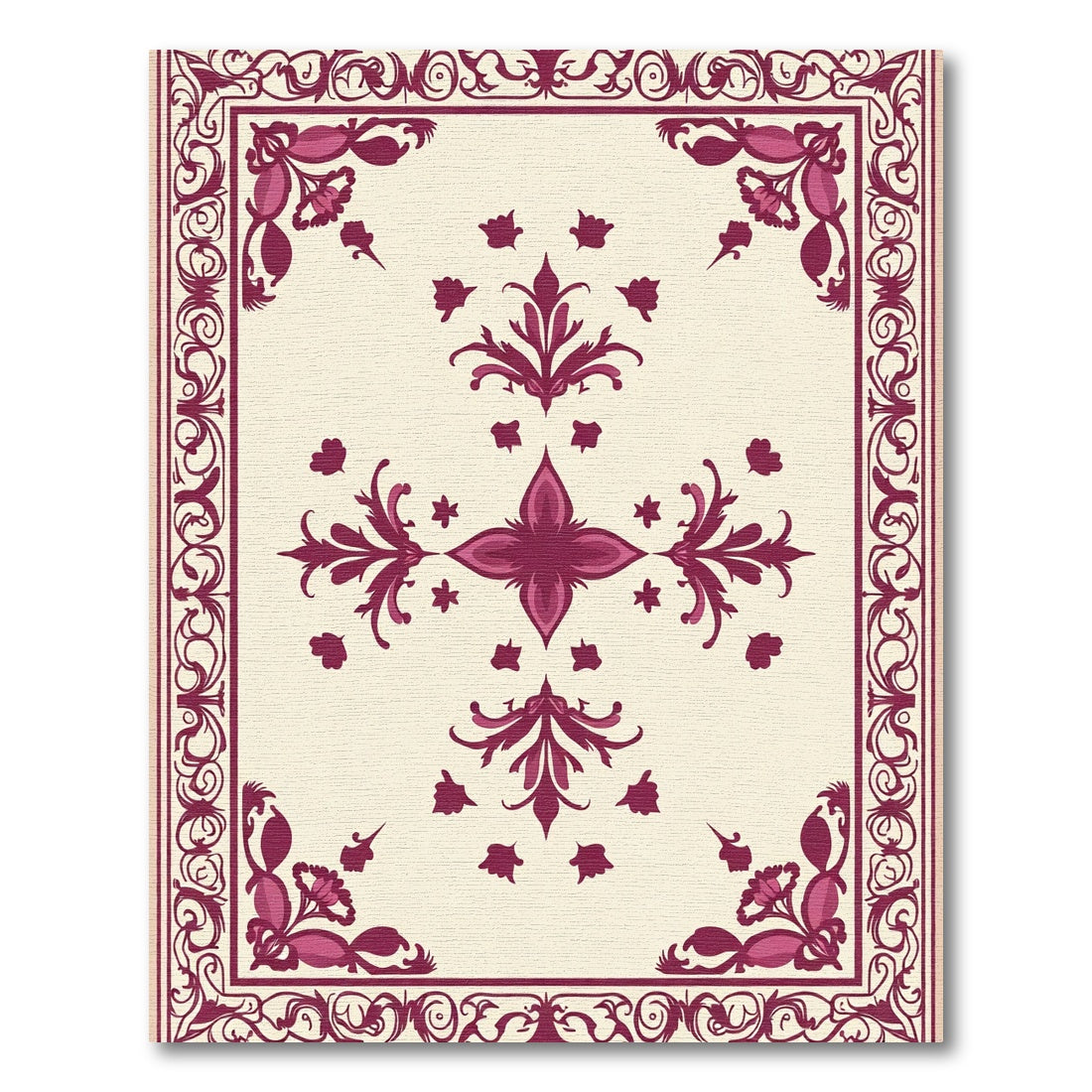 Deep Rose Vine Swirl Accent Rug