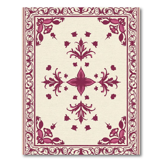 Deep Rose Vine Swirl Accent Rug