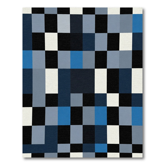 Deep Blue Geometric Checkered Arrangement Rug
