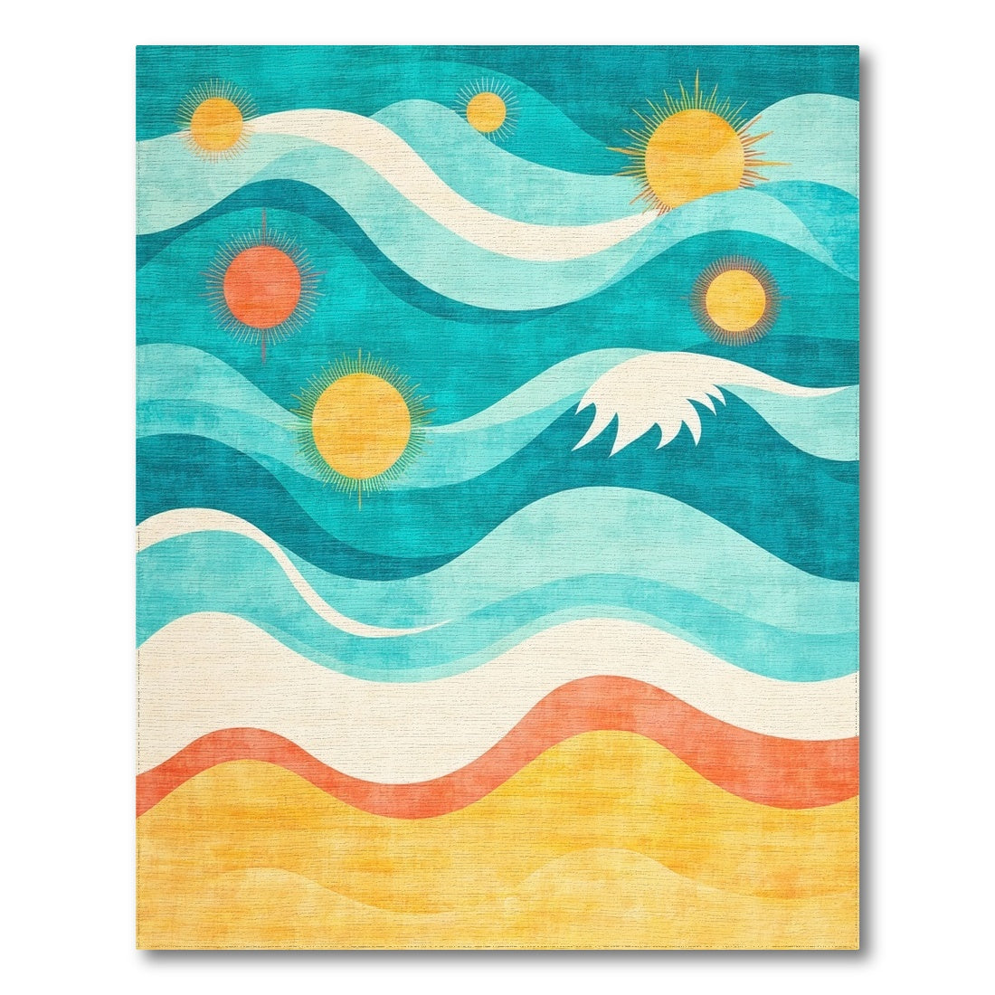 Coastal Waves and Suns Washable Area Rug