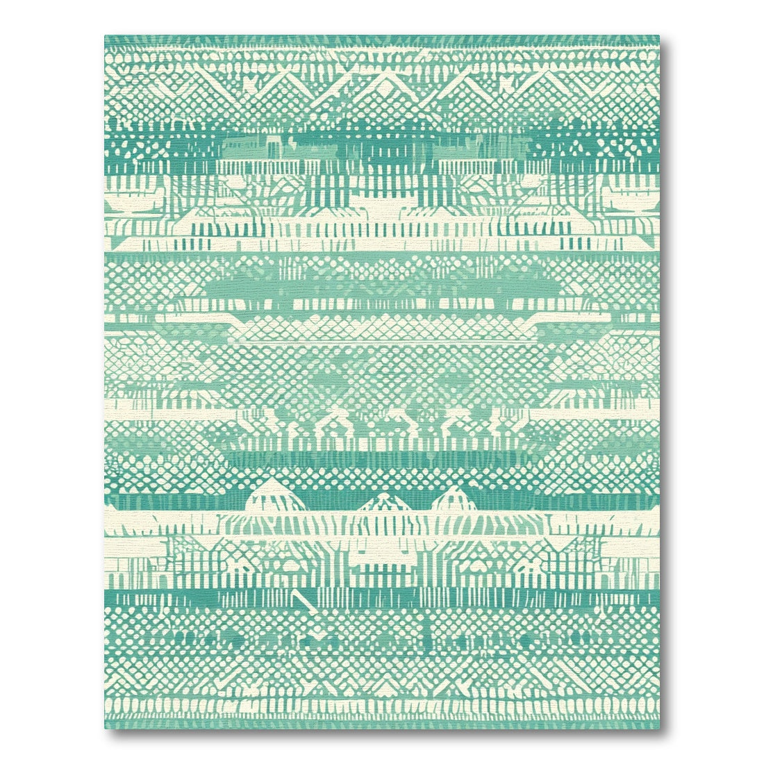 Teal cream eclectic geometric stripes Rug