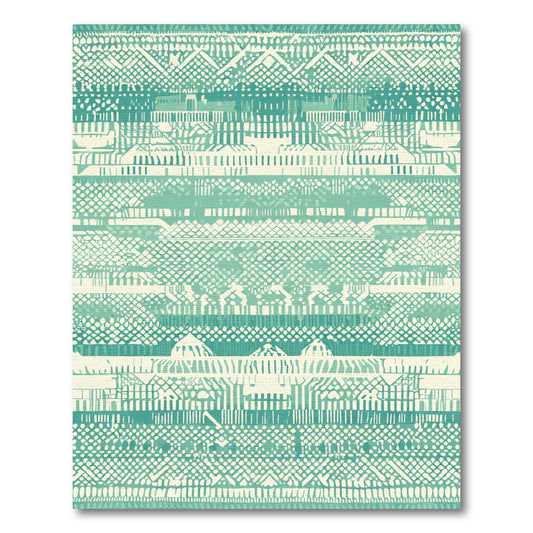 Teal cream eclectic geometric stripes Rug