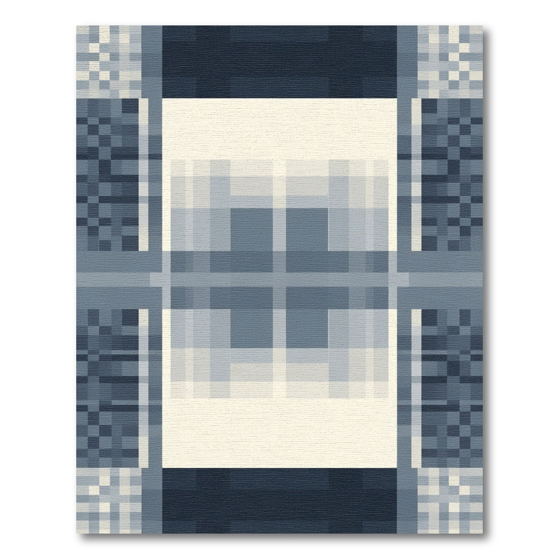 Dusky Navy Geometric Pixel Patchwork Rug