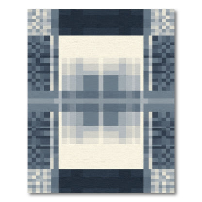 Dusky Navy Geometric Pixel Patchwork Rug