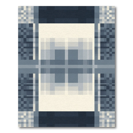 Dusky Navy Geometric Pixel Patchwork Rug