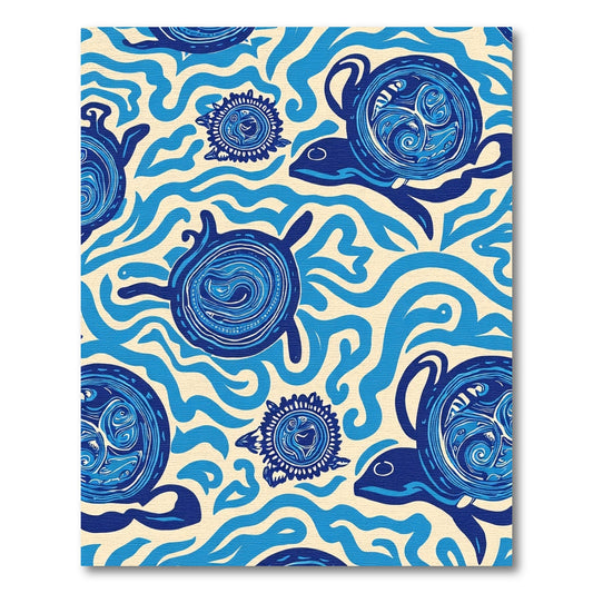 Deep Blue Turtle Ocean Waves Rug