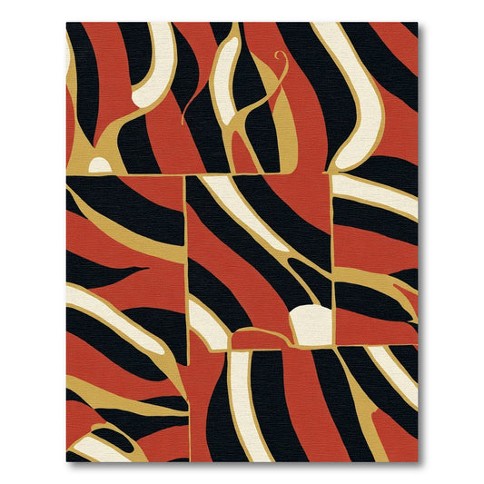 Crimson Gold Abstract Swirl Blocks Rug