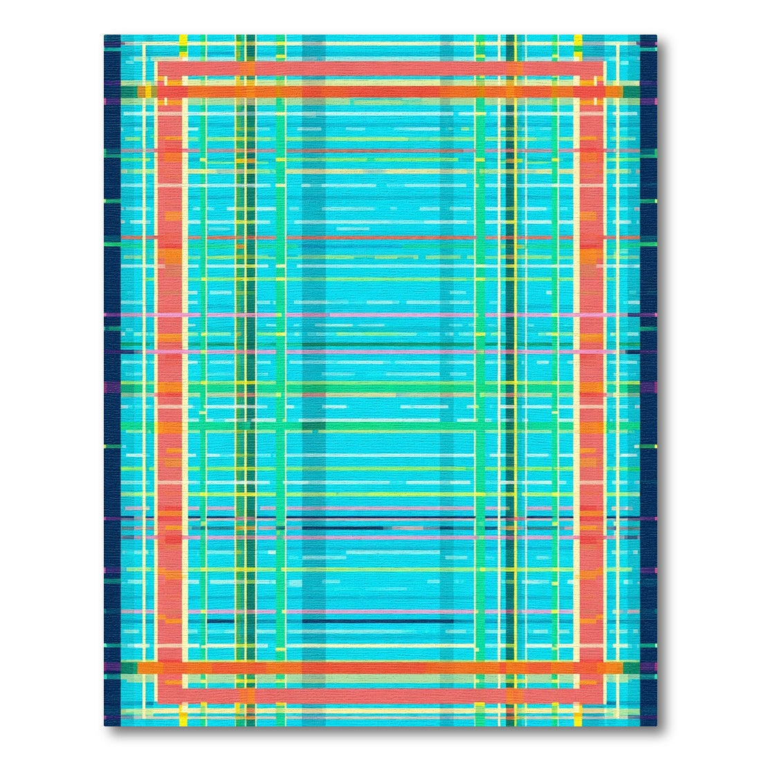Vibrant Aqua Striped Plaid Rug