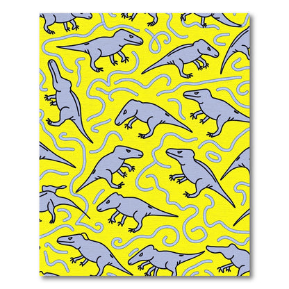 Playful Gray Dinosaur Yellow Swirl Rug