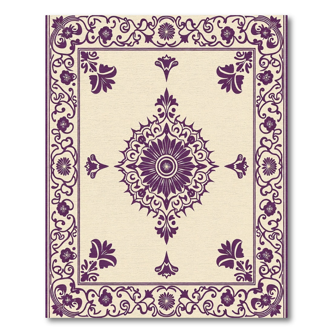 Ornate Purple Floral Medallion Border Rug