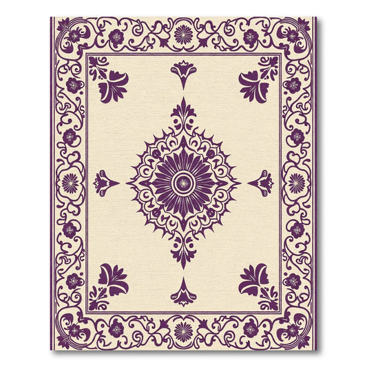 Ornate Purple Floral Medallion Border Rug