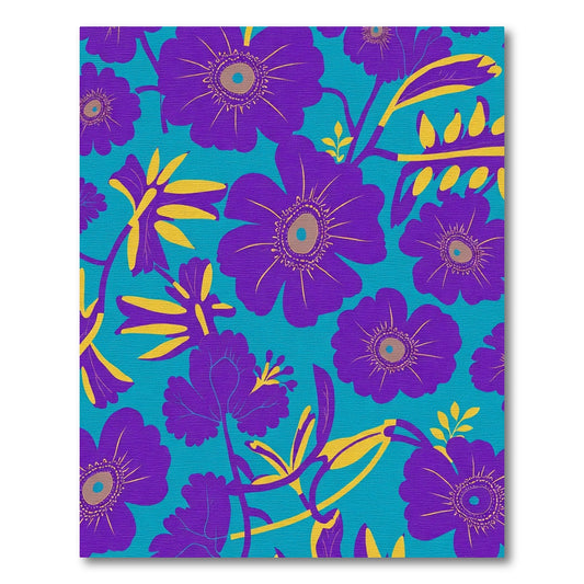 Purple Yellow Floral Teal Background Rug