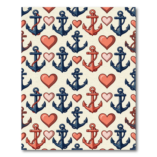 Navy Coral Anchor Heart RepeatingRug Rug