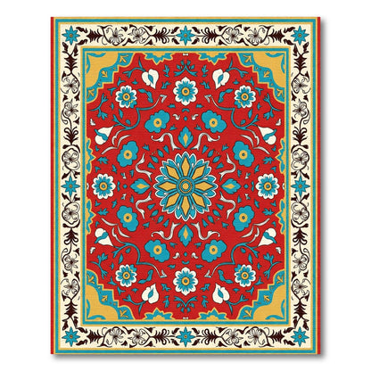Red Floral Medallion Indigo Border Rug