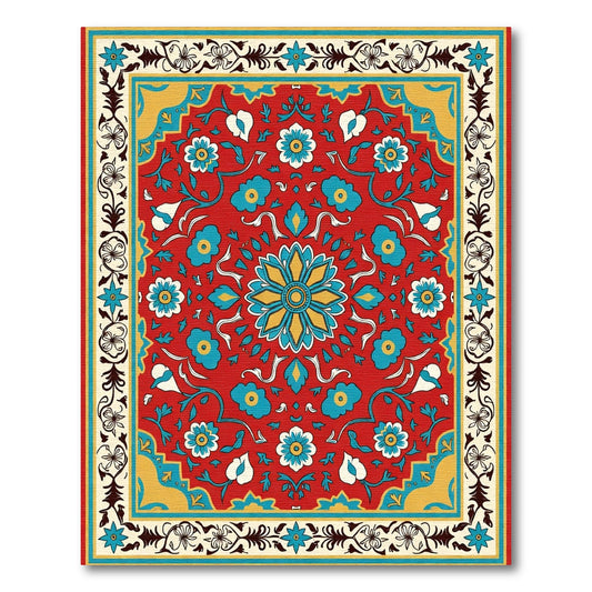 Red Floral Medallion Indigo Border Rug