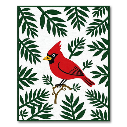 Vibrant Red Cardinal Branch Foliage Rug