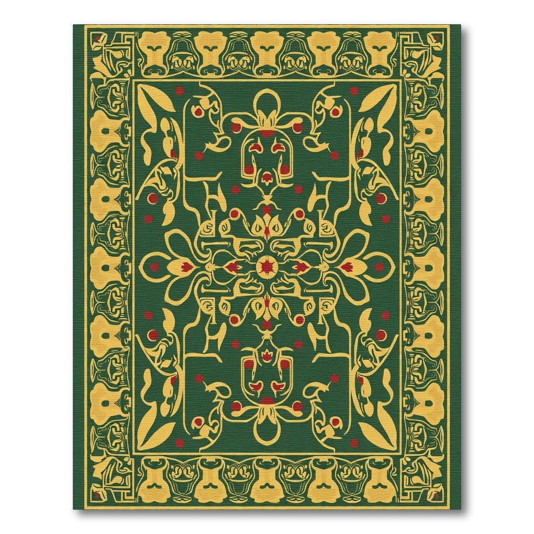 Emerald Gold Red Intricate Floral Medallion Rug