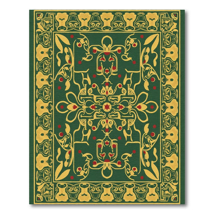 Emerald Gold Red Intricate Floral Medallion Rug