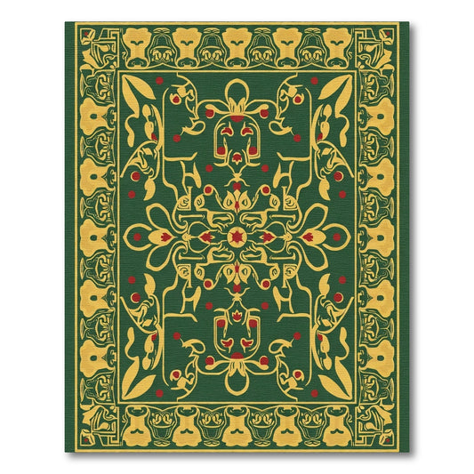Emerald Gold Red Intricate Floral Medallion Rug