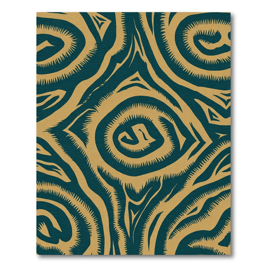 Teal Gold Swirling Ancient Symbol Rug