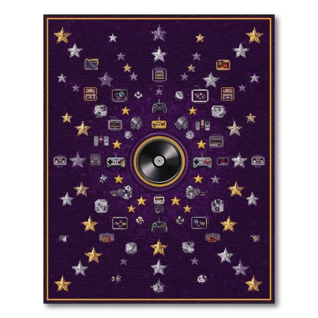 Retro Pixel Gaming Vinyl Purple Area Rug