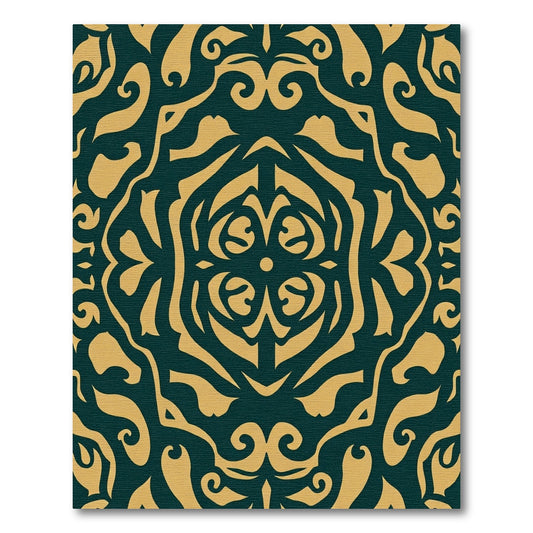 Deep Teal Golden Symmetrical Medallion Rug