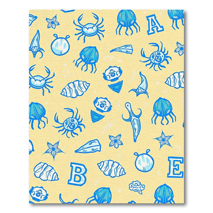 Blue Ocean Creatures Alphabet Pattern Rug