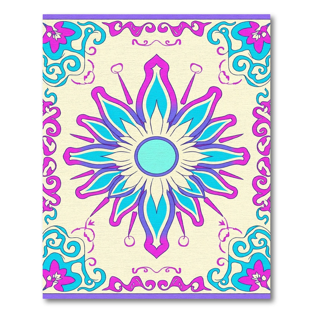 Vibrant Purple Teal Floral Mandala Rug