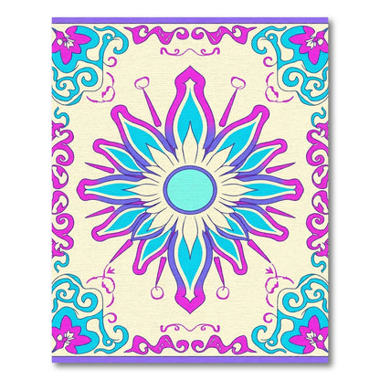 Vibrant Purple Teal Floral Mandala Rug