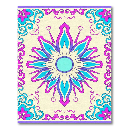 Vibrant Purple Teal Floral Mandala Rug