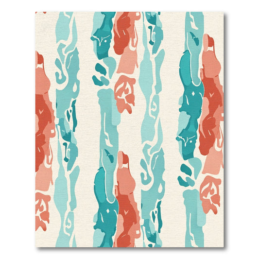 Coral Teal Abstract Vertical Strokes Rug
