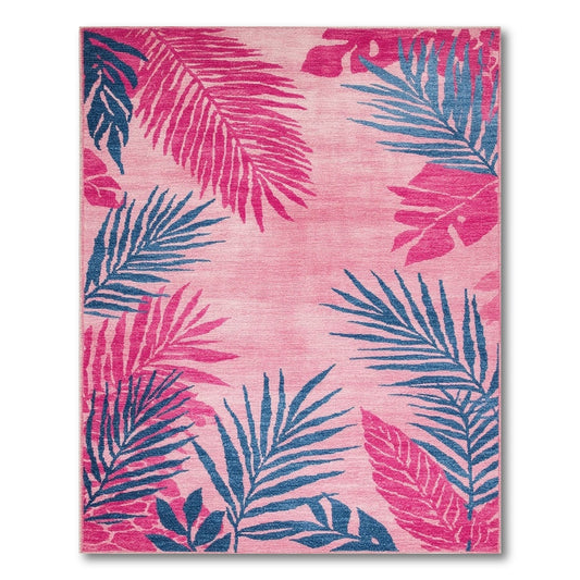 Pink Boho Chic Palm Leaf Area Rug