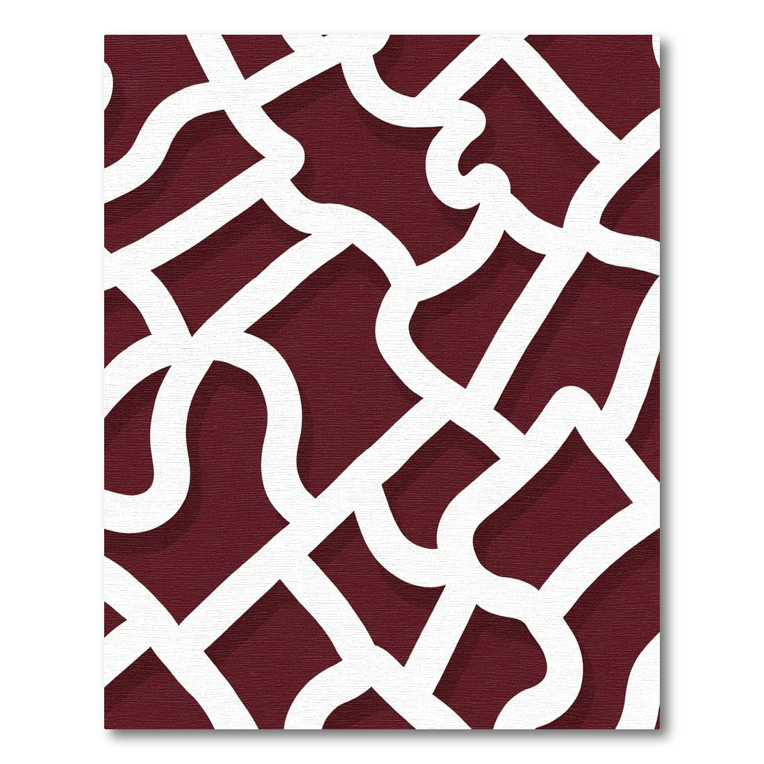 Crimson White Interlocking Curving Lines Rug