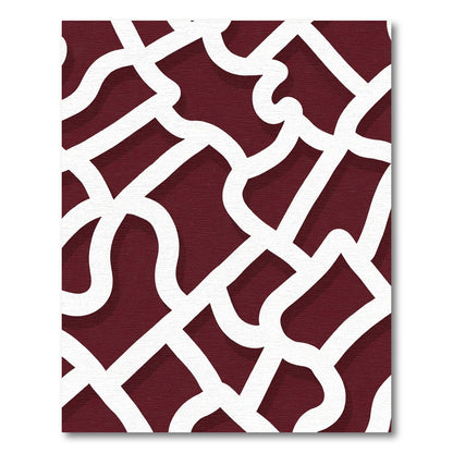Crimson White Interlocking Curving Lines Rug