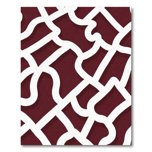 Crimson White Interlocking Curving Lines Rug