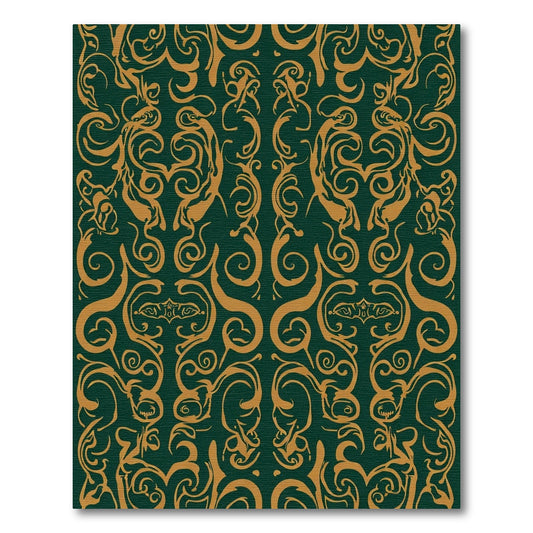 Emerald Gold Curlicue Flourish Rug