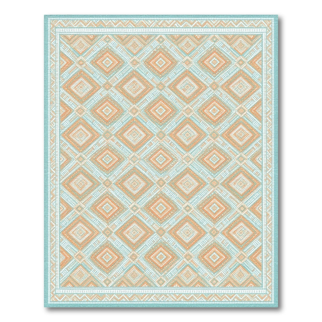 Blue Teal Geometric Diamond Geometric Modern Area Rug
