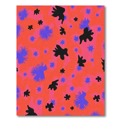 Vibrant Orange Black Blue Abstract Bloom Rug