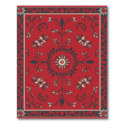 Red Crimson Floral Border Rug