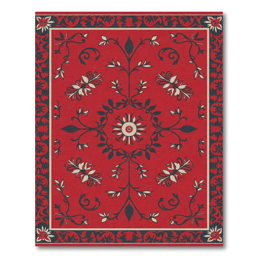 Red Crimson Floral Border Rug