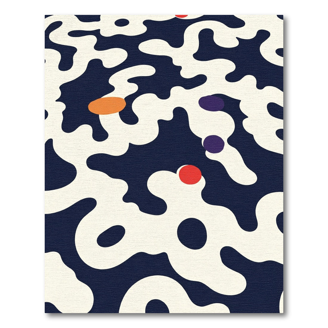 Abstract Navy Red Orange Blob Rug