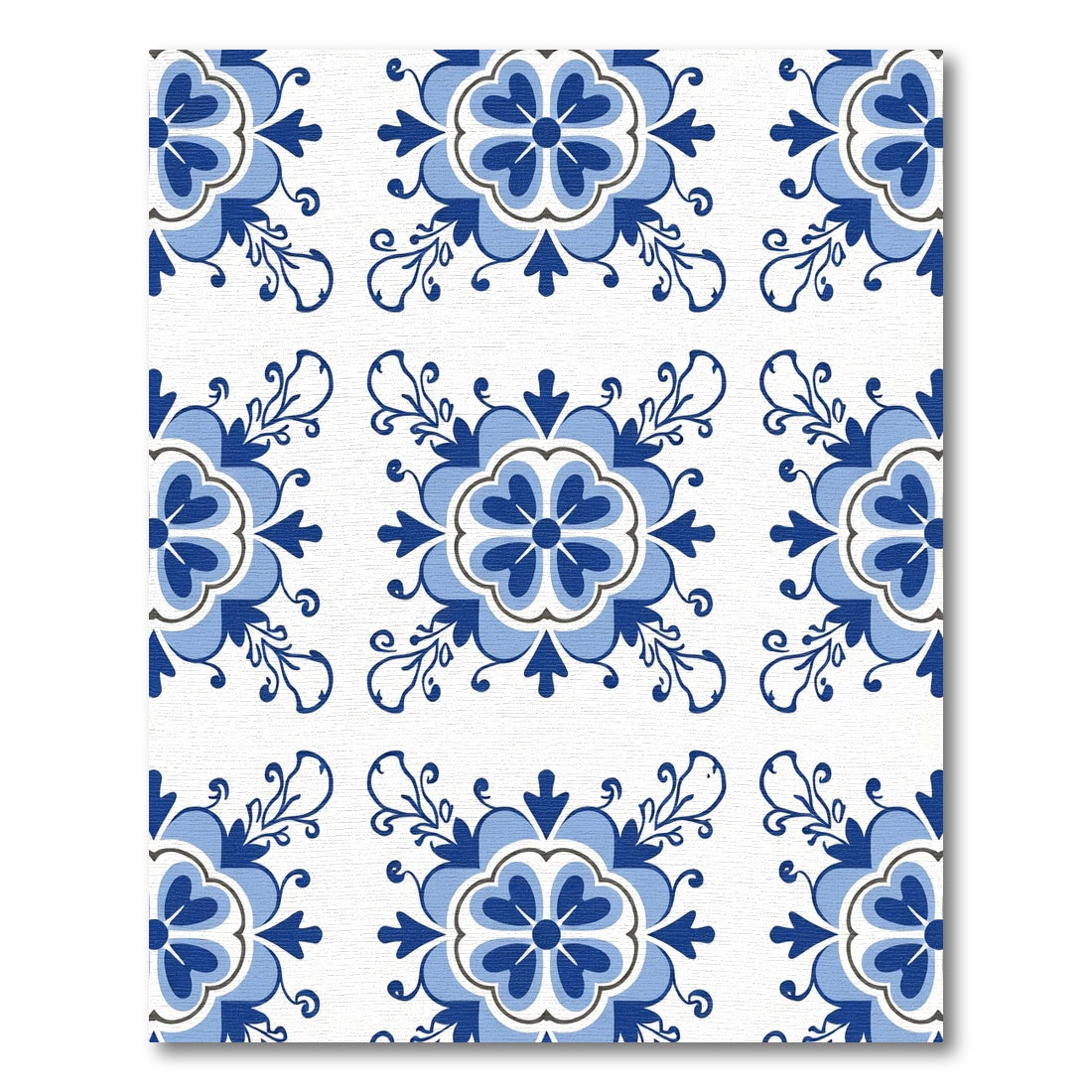 Blue White Floral Tile Composition Rug