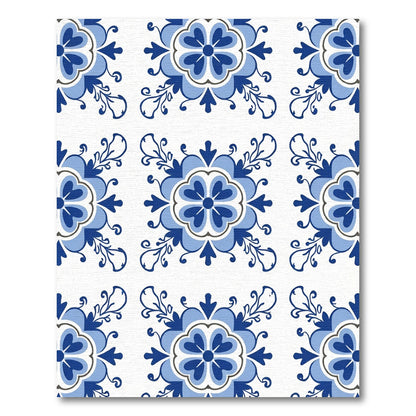 Blue White Floral Tile Composition Rug