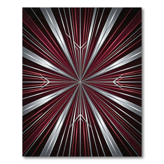 Crimson Silver Art Deco Burst Rug