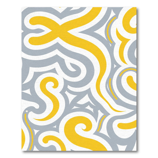 Yellow Gray Swirling Abstract Lines Rug