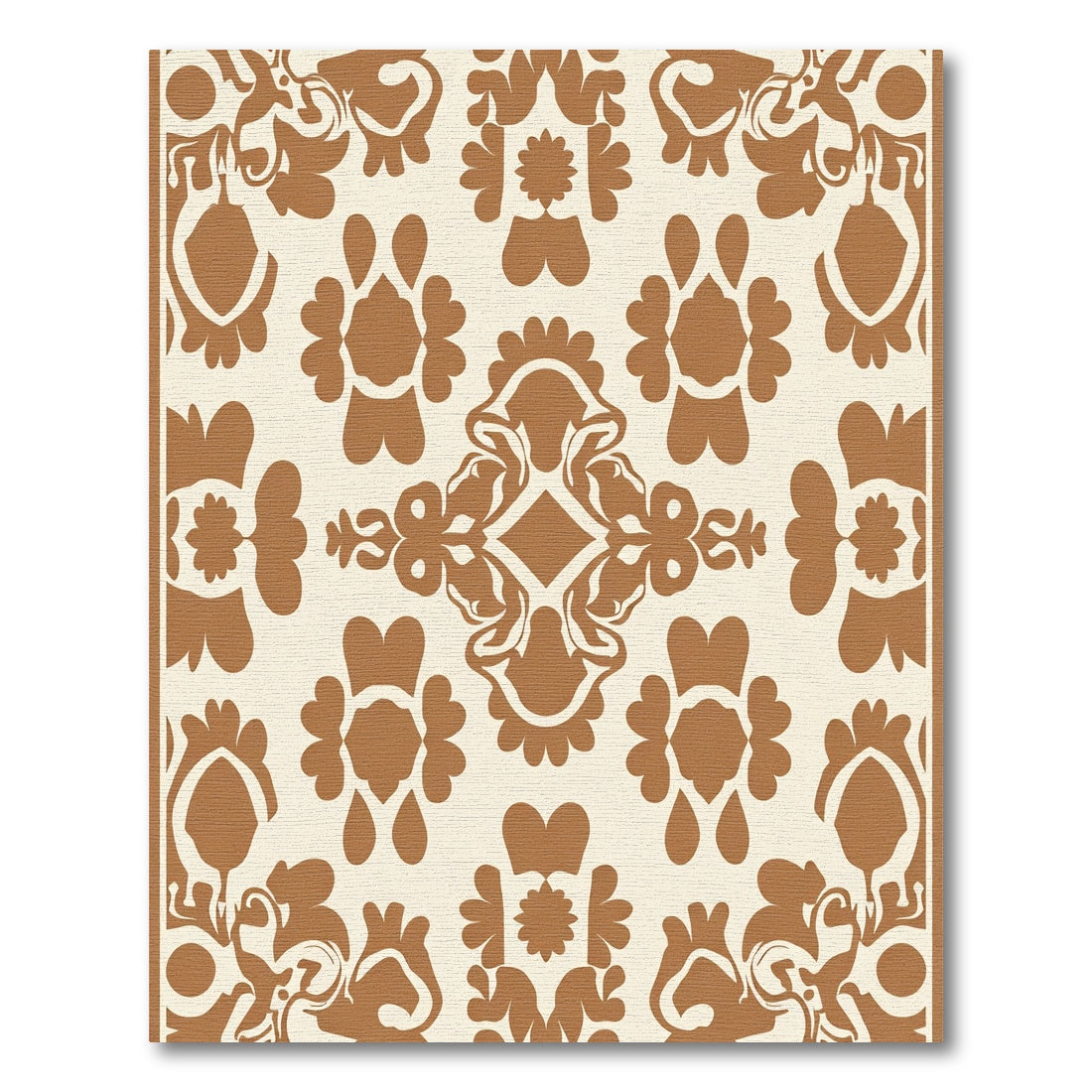 Brown White Ornate Damask Rug