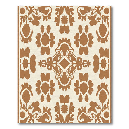 Brown White Ornate Damask Rug