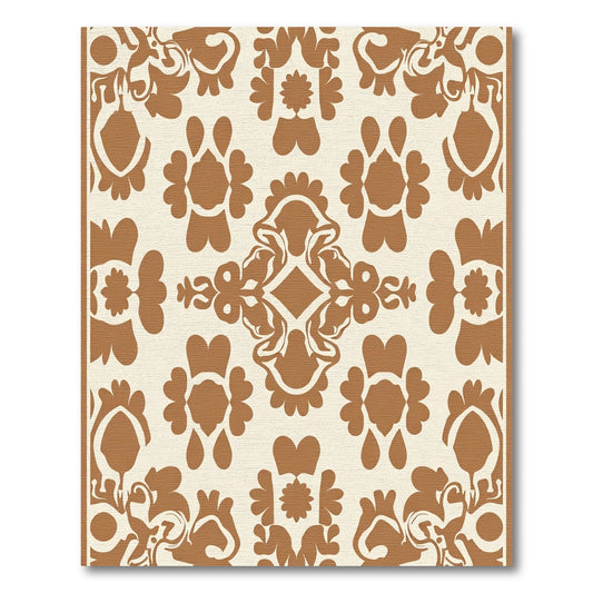 Brown White Ornate Damask Rug