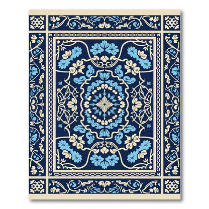 Navy Blue Floral Medallion Border Rug